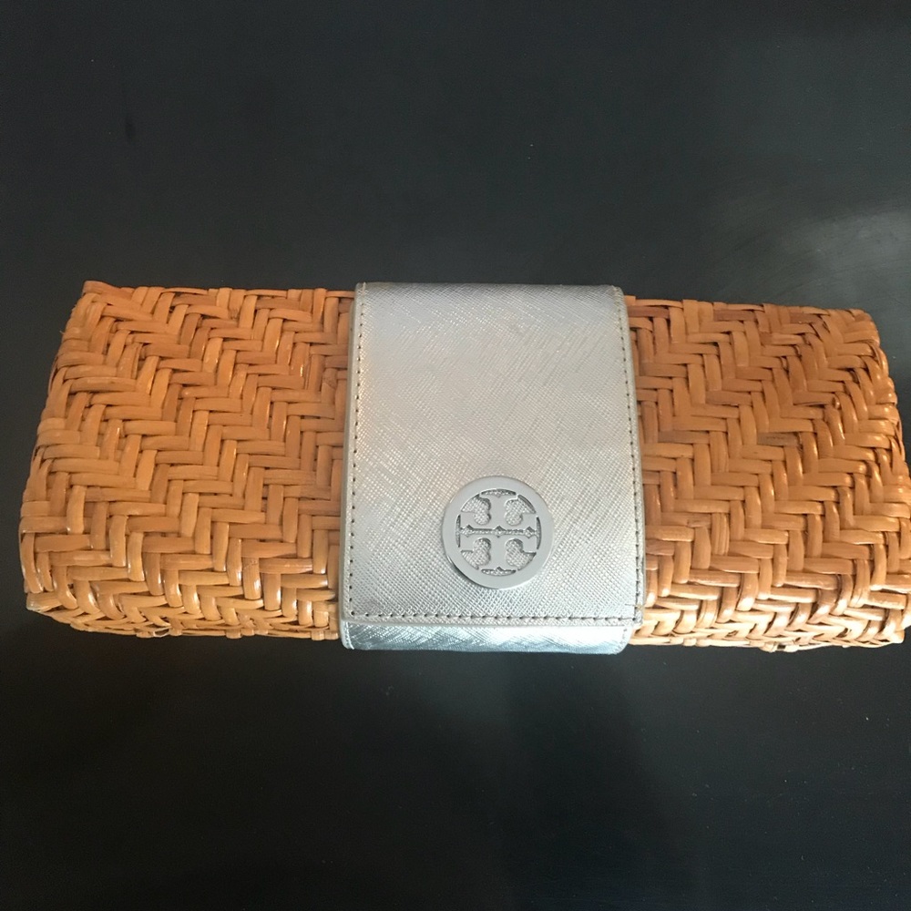 Tory Burch silver hand clutch